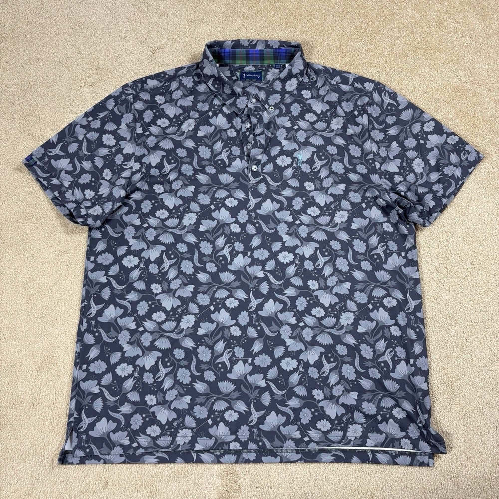William Murray Polo Shirt Mens XXL Blue Floral Golf Performance Lightweight